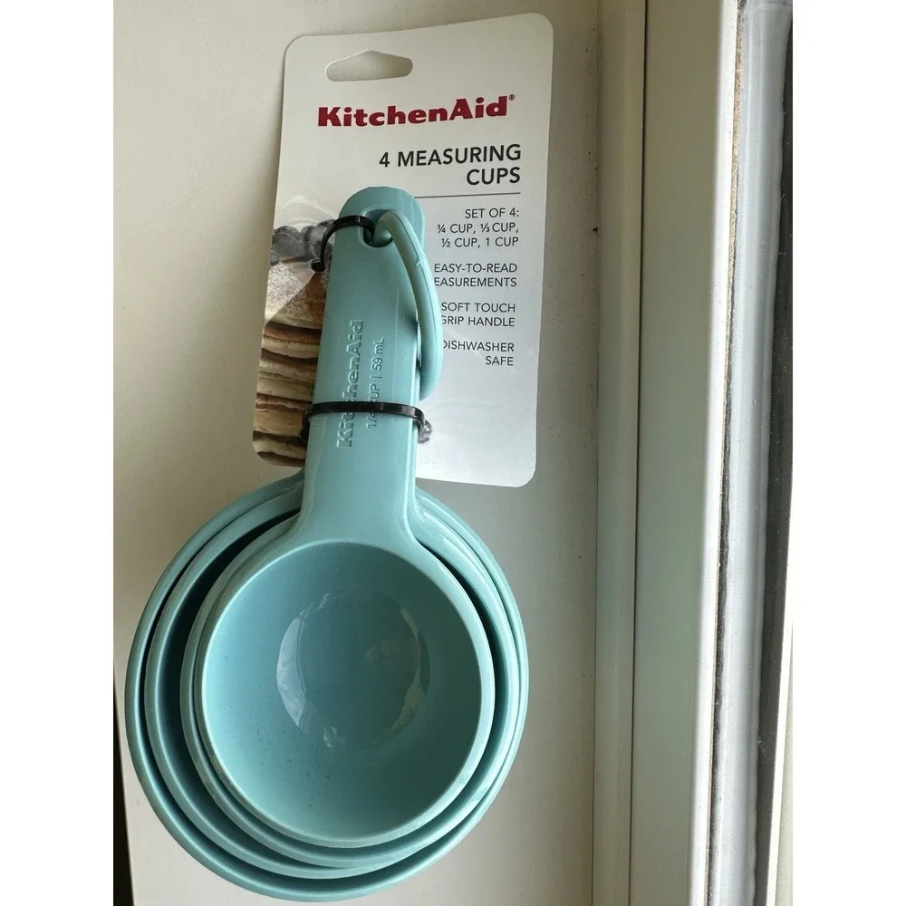 KitchenAid 4 Measuring Cups Set Aqua Sky Teal Blue Dishwasher Safe NWT